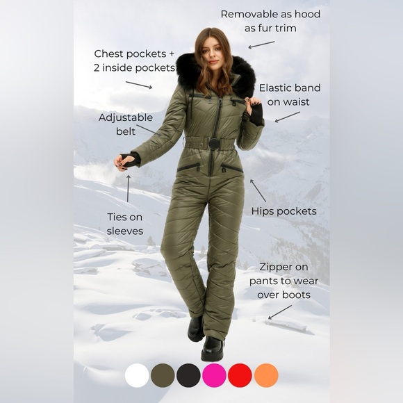 Olive Green Quilted Snowsuit with Black Fur Trim - Picture 4 of 4